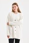 Women's Buttoned Oversize Long Ecru Knitwear Cardigan with Pockets - 3
