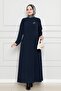Brooch Detailed Dress-Navy Blue - 2