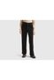 Women's Black Cotton Blended Wide Leg Velvet Trousers with Elastic Back Pockets - 2