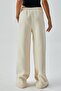 Women's Ecru Brushed Inside Bow Design Sweatshirt and Tracksuit Bottom Bottom/Top Set 28362 - 8
