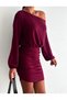 Asymmetrical Boat Neck Long Balloon Sleeve Top Loose Bottom Side Narrow Side Gathered Modal Fabric Mini Dress - 3