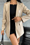 Faux Leather Blazer Jacket - Cream - 3
