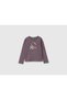 Girls Anthracite Front Sequin Logo Embroidered Crew Neck Long Sleeve T-Shirt
