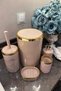 5-Piece Bathroom Set, Acrylic Trash Can, Toilet Brush Holder, Liquid Soap Dispenser, Toothbrush Holder, Hand Soap Dispenser, Gold Color Details - 3