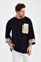 Bohemian Ethnic Pattern Pocket and Stripe Detail Fakir Sleeve T-Shirt - 7