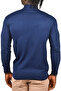 Men's Navy Blue Zigzag Print Half Turtleneck Slim Fit Throat Knitwear Sweater 2505496 - 5