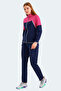 Rockstar Women's Zippered Stand Collar Pocketed Navy Blue Tracksuit Set - 3