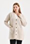 Women's Buttoned Oversize Long Stone Knitwear Cardigan with Pockets - 3
