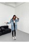 Women's Denim Jacket with Zipper and Hood - 5