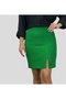 Tweed Fabric Light Green Front Slit Mini Length Lined Straight Skirt - 4