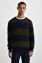 Narvık Men's Recyle Soft Crew Neck Hair Knit Patterned Knitwear Navy Blue-Green Sweater - 3