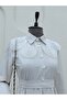 Organza Shirt Collar Striped Belted Dress -Beige - 4