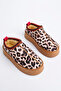 Women's Tan Suede Leopard Patterned Sheepskin Mini Ankle Boots - 6