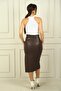 Women's Side Slit Front Gathered Midi Leather Skirt - 4