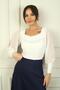 Pentagonal Neck Long Sleeve Tulle Blouse - 3