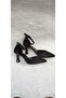 Women's Satin Black Ankle Tie 7 cm Shoes - 3