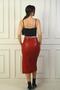 Women's Side Slit Front Gathered Midi Leather Skirt - 4
