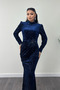 Velvet Fabric Glitter Printed Evening Dress - NAVY BLUE - 4