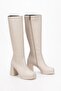 Women's Beige High Heeled Low-Cut Boots - 3