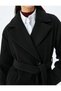 Double Breasted Long Stamp Coat with Buttoned Pockets and Belt - 6