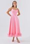 Pink Midi Length Flared Cut Atlas Homecoming Dress with Thin Straps and Tulle Detail 9326 - 6