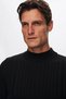 Slim Fit Black Ribbed Cotton Blended Half Fisherman Slim Fit Body Wrap Knitwear Sweater - 2