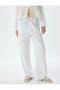 Linen Blended Straight Leg Trousers with Lace-Up Waist - Pocket Detail - 3