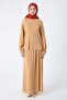 Beige Pleated Slit Detailed Blouse and Skirt Suit - 2