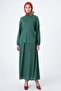 Green Pleated Slit Detailed Blouse and Skirt Suit - 2