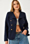 Women's Navy Blue Buttoned Lined Cashmere Jacket Mbms054 60501054 - 2