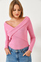 Women's Pink Cross-Strapped Finger-Loop Madonna Collar Blouse 60261056 - 5