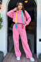 Pink Women's Waist Lace-Up Three Thread Ribbed Wide Leg Palazzo Bottom Tracksuit - 2