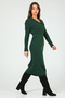 Dark Green Women's Polo Collar Waist Tied Long Knitwear Pencil Dress - 7