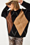 Women's Black Camel Diamond Patterned Oversize Knitwear Sweater 60351284 - 2