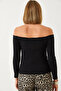 Women's Black Gathered Collar Crop Knitted Blouse 60261062 - 4