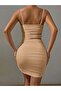 Beige Design Low-Cut Sling Mini Dress - 4