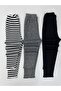 Flexible Ribbed Black - Cotton - Striped 3-Piece Children's Tights - 2