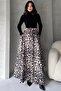 Women's High Waist Double Pocket Leopard Print Long Bell Skirt Black