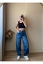 Belt Buckle Detail Baggy Jean |   Dark Blue - 2