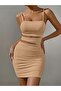 Beige Design Low-Cut Sling Mini Dress - 2