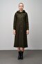 Hooded Snap Closure Wool Blend Long Cap Haki 6631 - 2