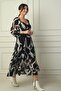 Madonna Collar Lined Cross Tied Abstract Pattern Double Breasted Chiffon Dress - 3