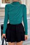 Mint Green Half Turtleneck and Waist Draped Women's Blouse Crop - 4