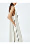 Linen Blended Front Tie Detailed Long Sleeveless Vest - 5