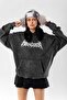 Washed Metallica Logo Printed Oversize Unisex Smoked Hoodie