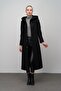 Hooded Snap Closure Wool Blend Long Cap Black 6631 - 4