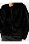Hooded Single Button Lined Faux Fur Crop Jacket - 6