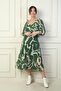Madonna Collar Lined Cross Tied Abstract Pattern Double Breasted Chiffon Dress - 2