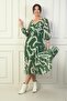 Madonna Collar Lined Cross Tied Abstract Pattern Double Breasted Chiffon Dress - 3