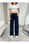 Women's Navy Blue High Waist Lycra Flexible Wide Leg Palazzo Trousers